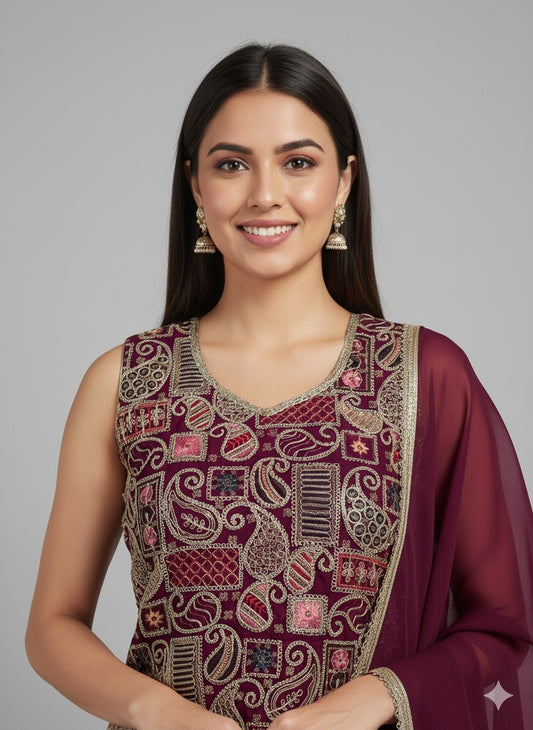 Georgette Short Kurti With Dhoti Set – Embellished Ethnic Wear