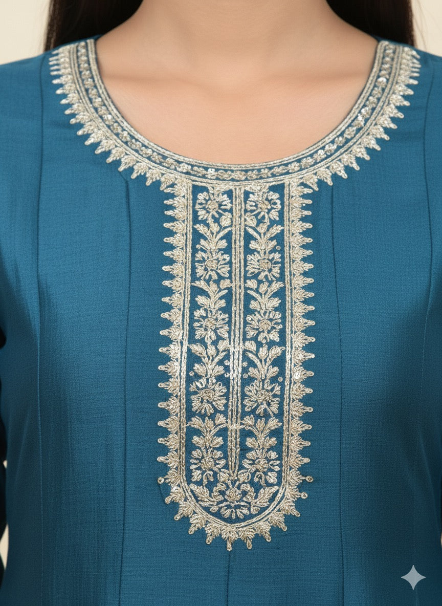 Vichitra Silk Embroidered Anarkali Suit with Mustard Dupatta