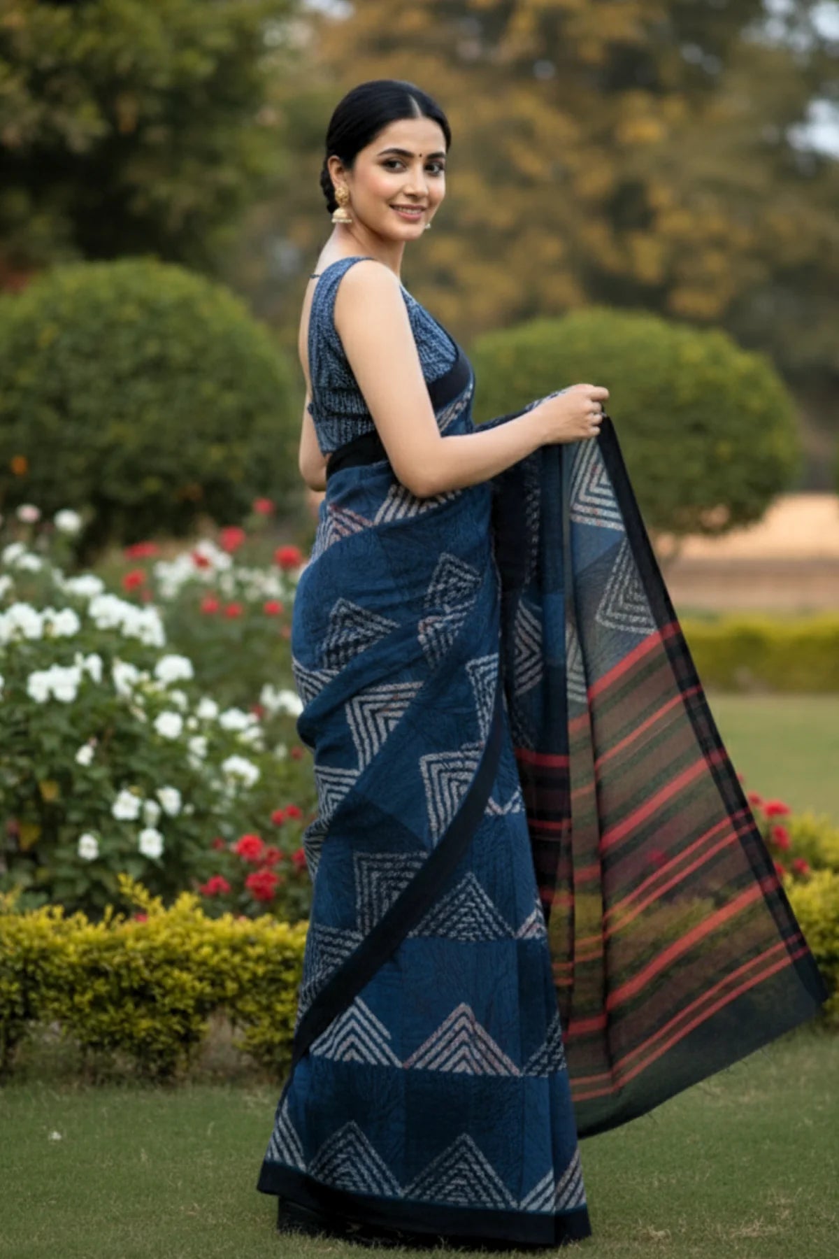 Indigo Geometric Saree