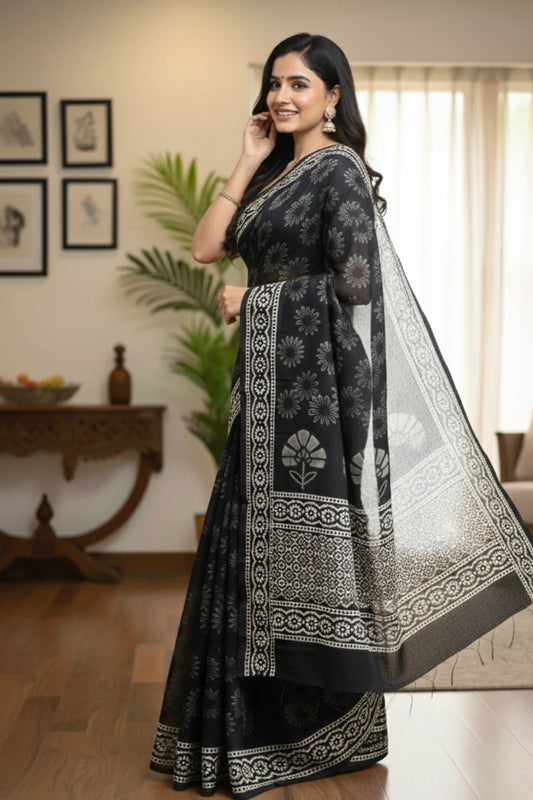 Noir Kalaakriti Handblock Saree