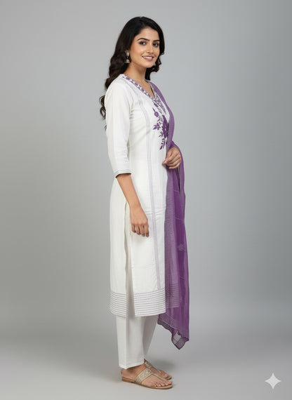 Sylub on Roman Silk Kurta Set with Thread Work & Organza Dupatta