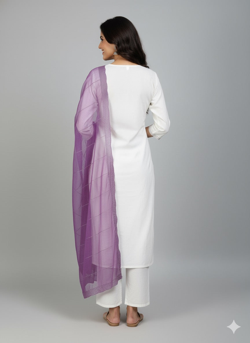 Sylub on Roman Silk Kurta Set with Thread Work & Organza Dupatta