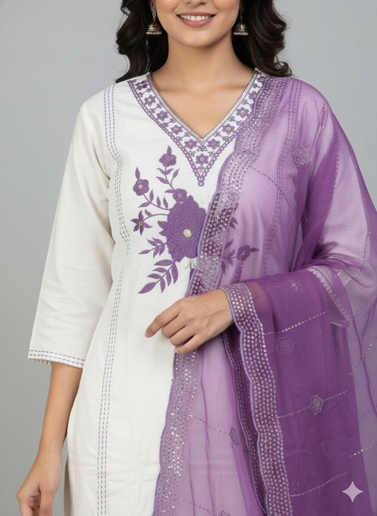 Sylub on Roman Silk Kurta Set with Thread Work & Organza Dupatta