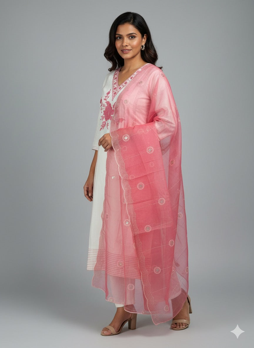 Sylub on Roman Silk Kurta Set with Thread Work & Organza Dupatta