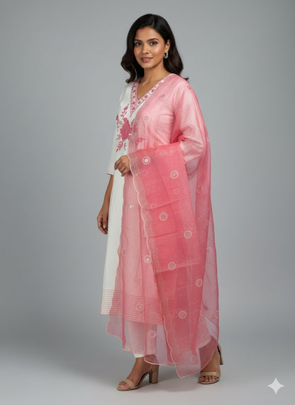Sylub on Roman Silk Kurta Set with Thread Work & Organza Dupatta
