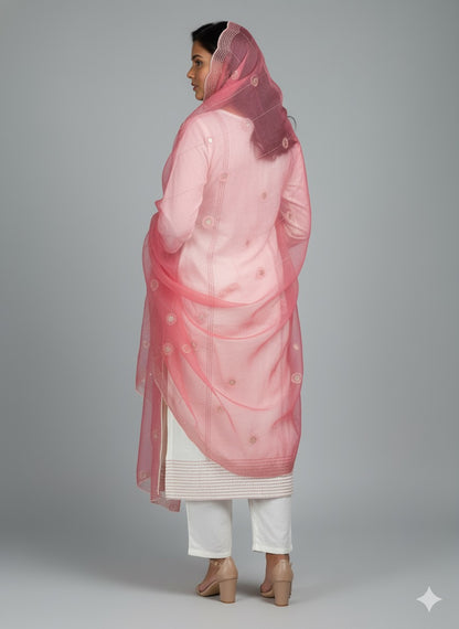 Sylub on Roman Silk Kurta Set with Thread Work & Organza Dupatta