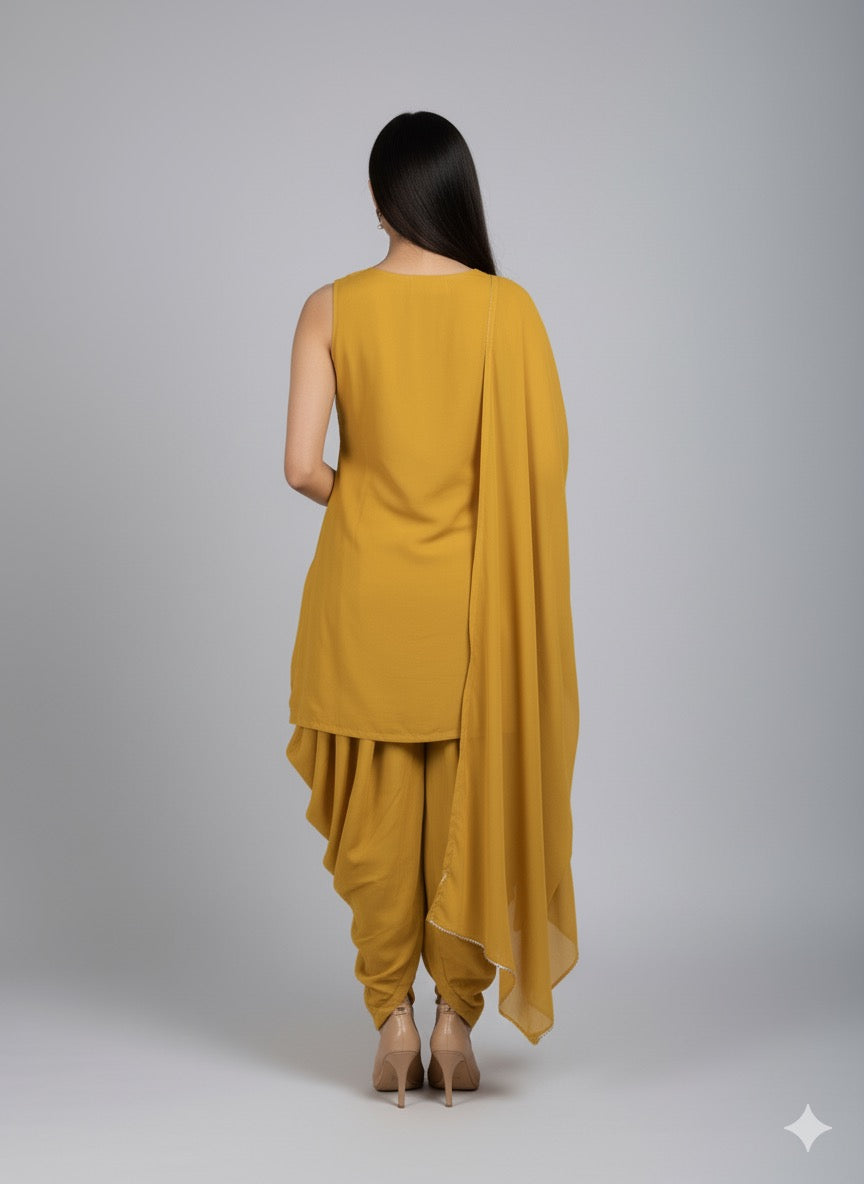 Georgette Short Kurti With Dhoti Set – Embellished Ethnic Wear