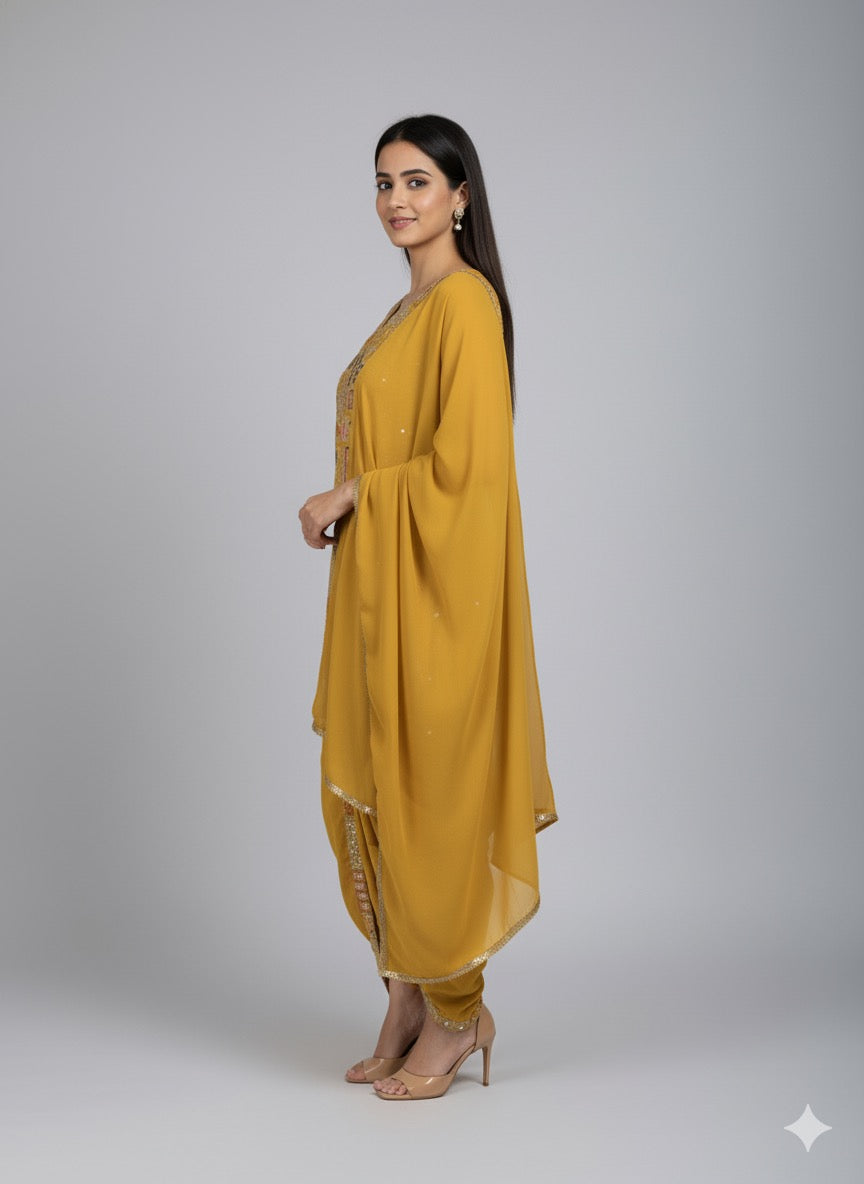 Georgette Short Kurti With Dhoti Set – Embellished Ethnic Wear