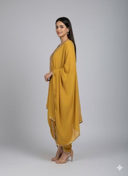 Georgette Short Kurti With Dhoti Set – Embellished Ethnic Wear