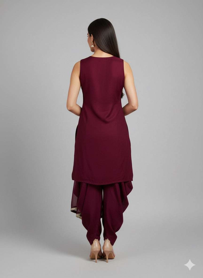 Georgette Short Kurti With Dhoti Set – Embellished Ethnic Wear