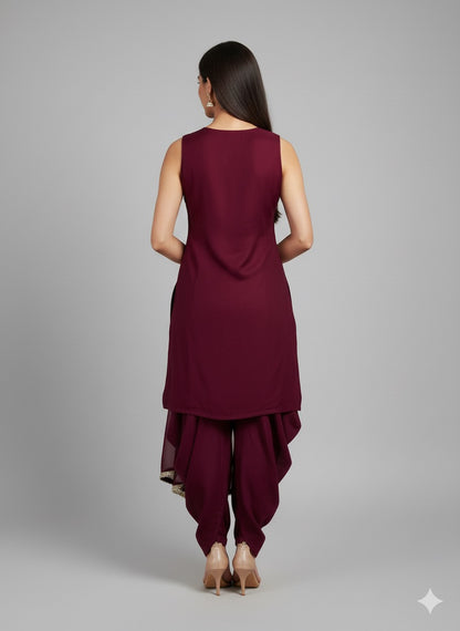 Georgette Short Kurti With Dhoti Set – Embellished Ethnic Wear