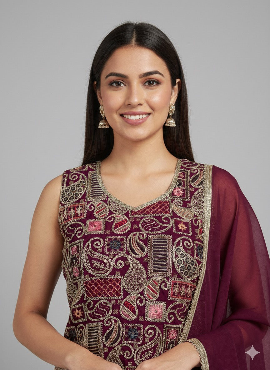 Georgette Short Kurti With Dhoti Set – Embellished Ethnic Wear