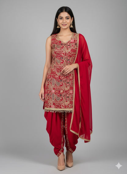 Georgette Short Kurti With Dhoti Set – Embellished Ethnic Wear