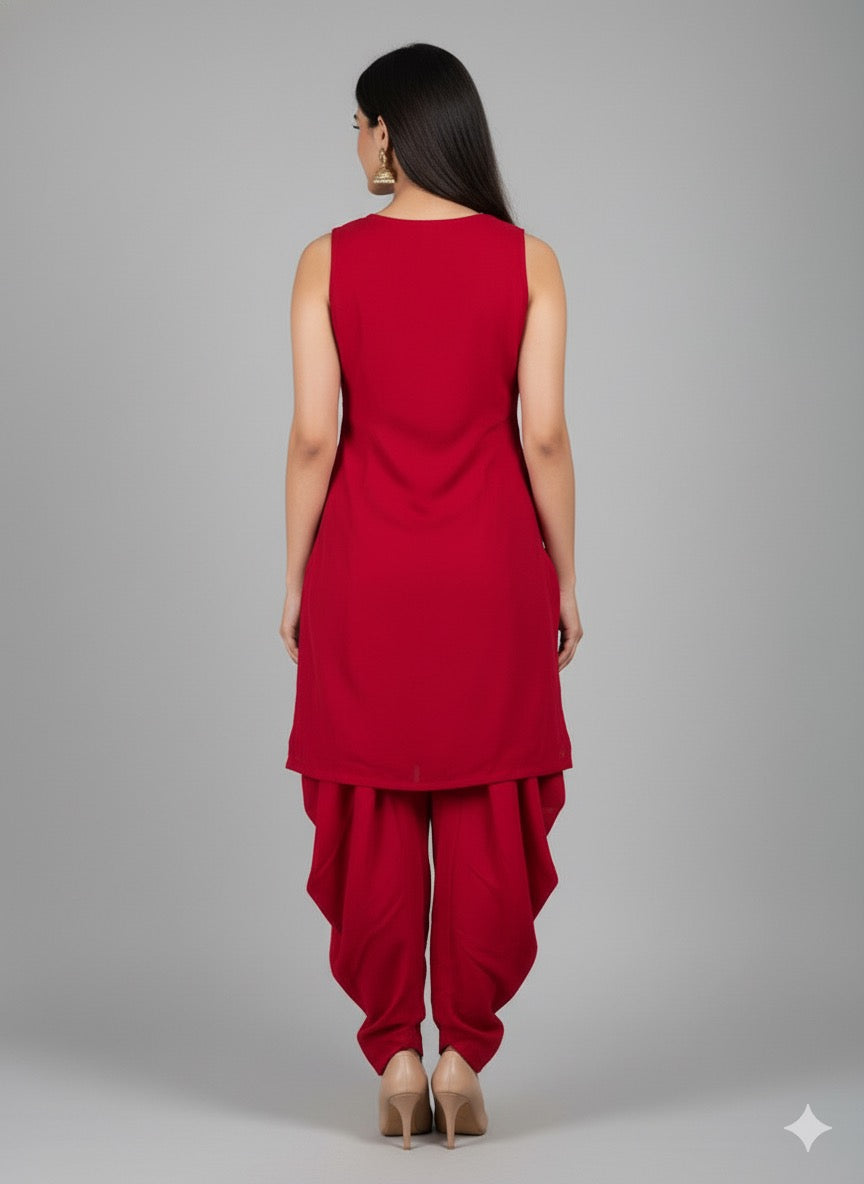 Georgette Short Kurti With Dhoti Set – Embellished Ethnic Wear