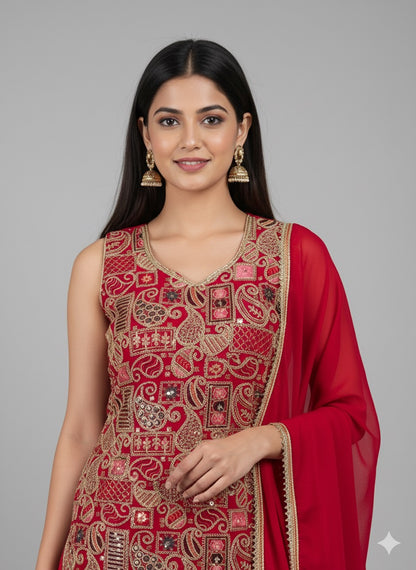 Georgette Short Kurti With Dhoti Set – Embellished Ethnic Wear