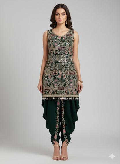 Georgette Short Kurti With Dhoti Set – Embellished Ethnic Wear