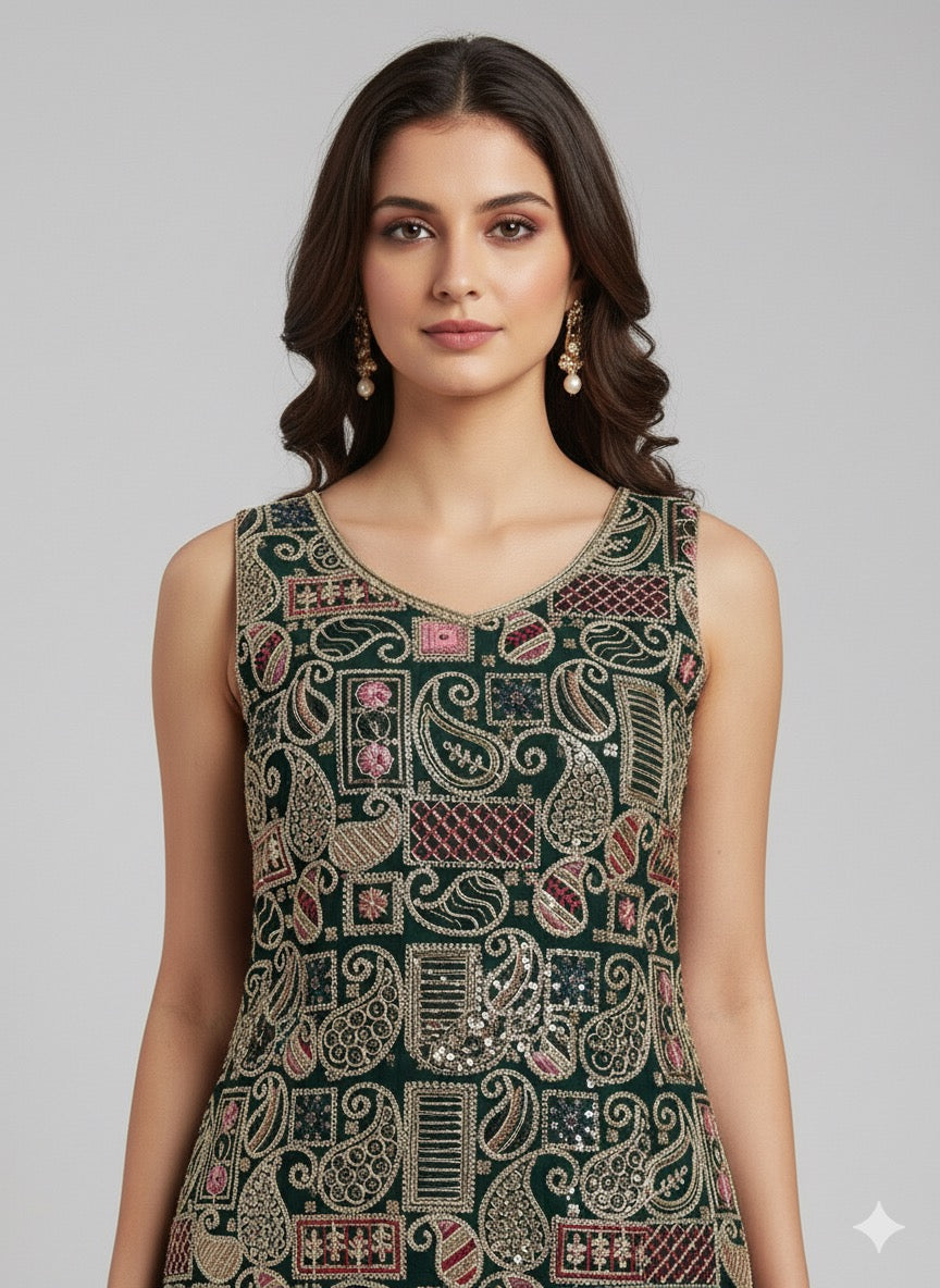 Georgette Short Kurti With Dhoti Set – Embellished Ethnic Wear