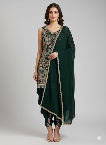 Georgette Short Kurti With Dhoti Set – Embellished Ethnic Wear